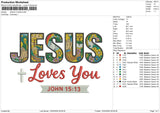 JESUS LOVES Embroidery File 6 sizes
