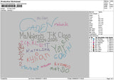 Tkclass Text Embroidery File 6 sizes