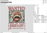 Wanted Luffi Embroidery File 6 sizes