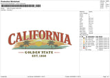 California Golden State Embroidery File 6 size