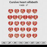 Cursive heart alfabeth A-Z Embroidery File 6 sizes